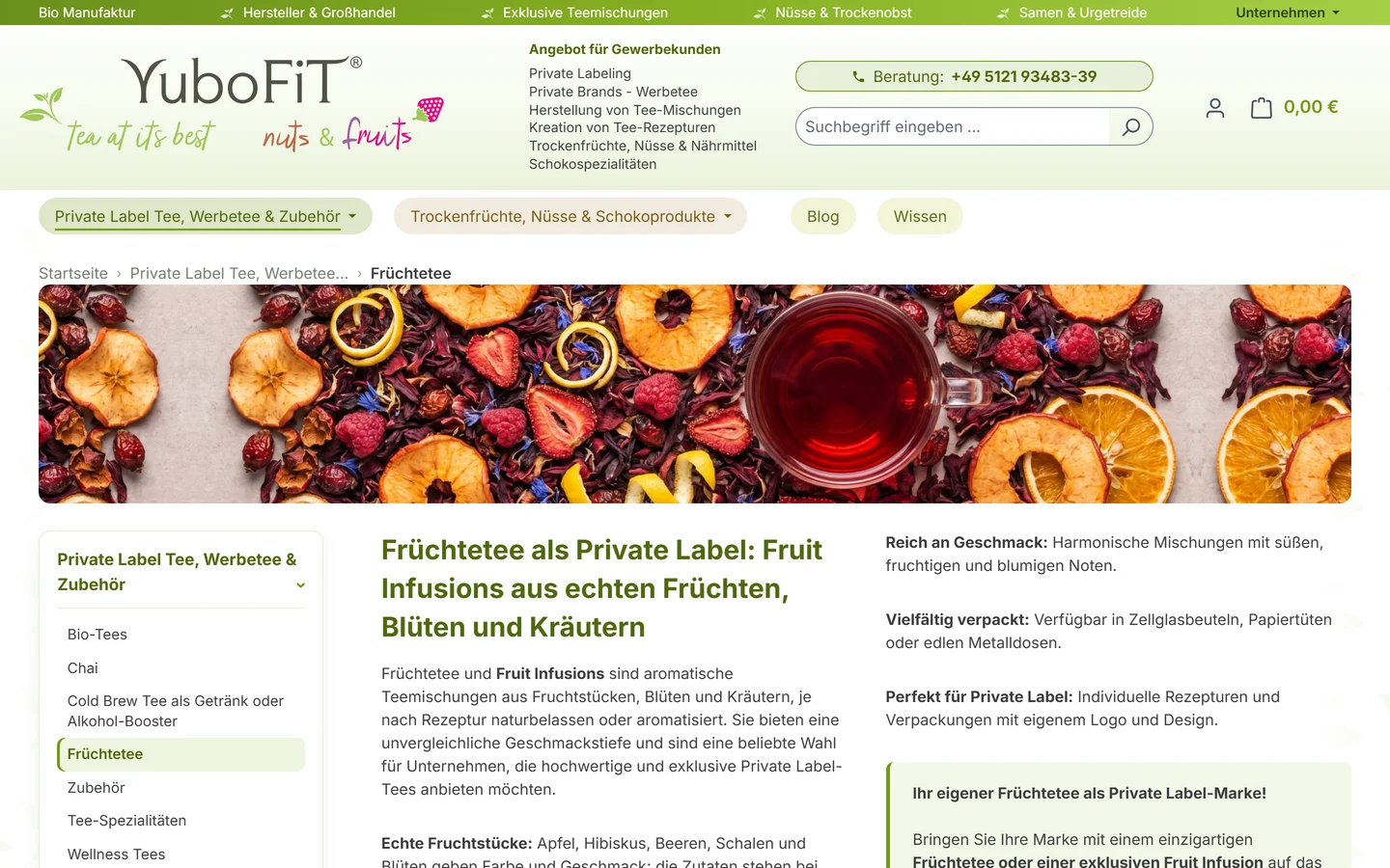 Kategorieseite Früchtetee im YuboFiT®-Onlineshop
