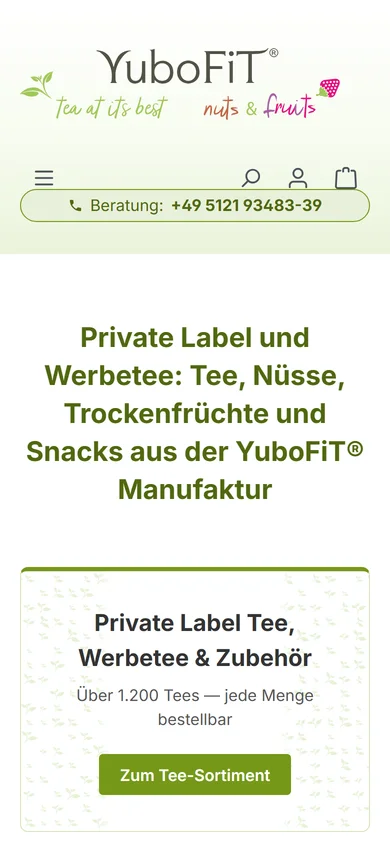 Startseite des YuboFiT®-Onlineshops auf dem Smartphone