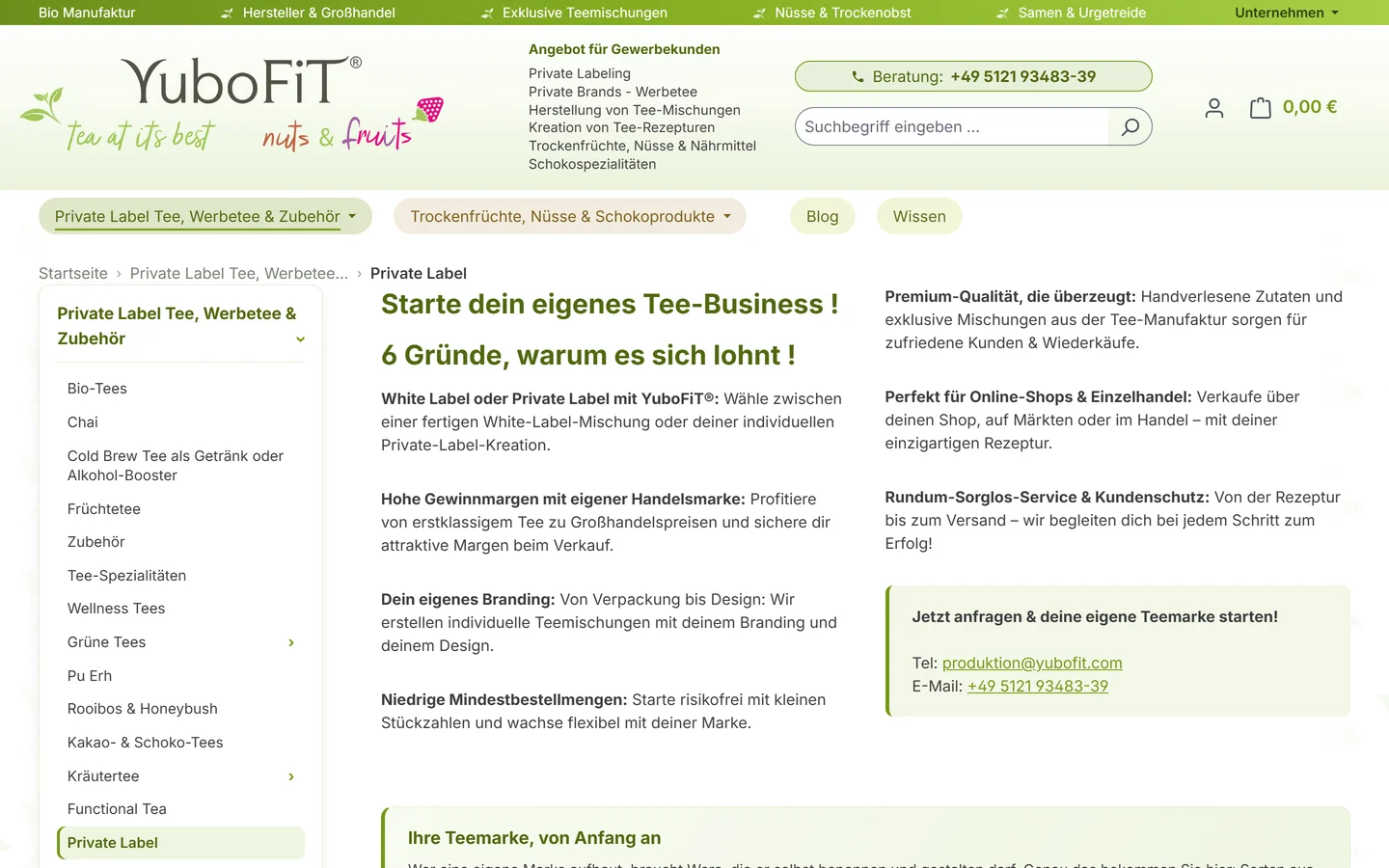 Private-Label-Seite des YuboFiT®-Onlineshops